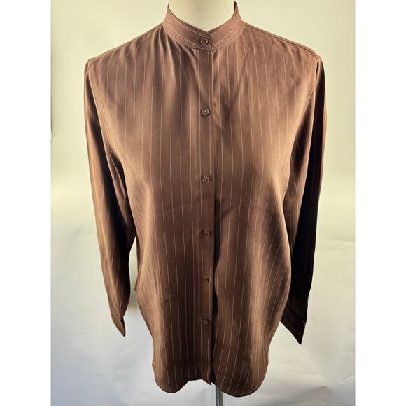 Ralph Lauren Y2K Vintage Silk Nehru collar Button Up Blouse Women's US size Med - Picture 7 of 7